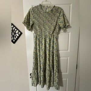 Yellow Floral Tiered Midi Dress